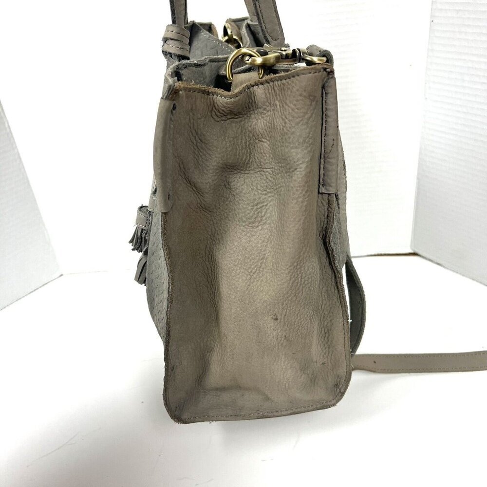 Anthropology Miss Albright Gray Suede Purse Shoulder Strap Boho Handbag Tassels - Picture 2 of 10
